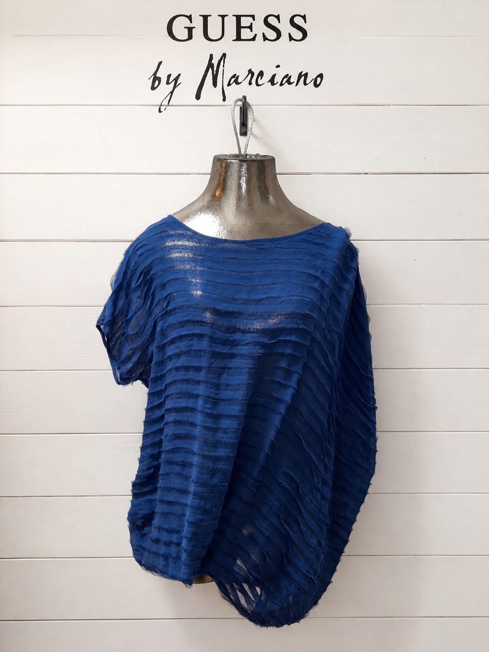 GUESS by Marciano Royal Blue 100% Silk Textured Top Size S.